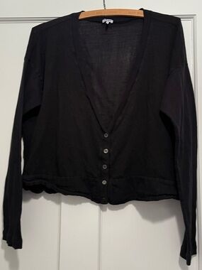 Splendid Black Cotton Cropped Cardigan Sweater Large USA